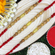 Set of 3 Rakhis - Delicate Golden Design with Sandalwood Beads Rakhi
