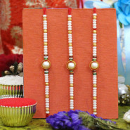 Set of 3 Rakhis - Subtle yet Fancy Beadwork Rakhi with Pearl