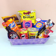 Gourmet Gatherings - Hershey's Syrup, Cup Noodles, Cornitos, Dark Fantasy, Pringles, Mini Celebrations, Act2 Popcorn, Lays, Kurkure, Nutri Choice Biscuits, 4 Personalized Props, Kraft Paper Tray and Card