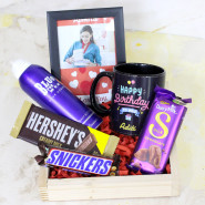 Artisanal Delights - Personalized Black Mug, Photo Frame, Snickers, Hershey's Milk Chocolate, Dairy Milk Silk, Rasasi Deo, Wooden Tray and Card