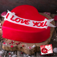 I Love You Fondant Heart Shape Cake 1 Kg & Valentine Greeting Card