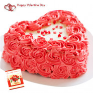 Heart Shape Cake with Swirl Rose 1 Kg & Valentine Greeting Card