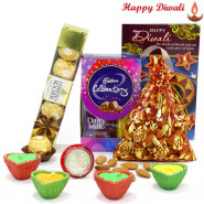 Celebration with Ferrero - Mini Celebration, Ferrero Rocher 4 Pcs, Almond 100 in Potali with 4 Diyas and Laxmi-Ganesha Coin