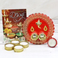 Attractive Designer Thali - Ganesh Designer Thali with 4 Golden Diyas and Laxmi-Ganesha Coin
