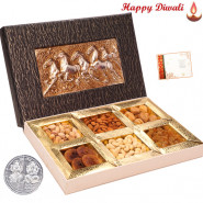 1 Kg Assorted Dryfruits (6 items) in Decorative Box with Laxmi-Ganesha Coin