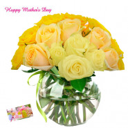Yellow Rosy - 24 Yellow Roses Vase and card
