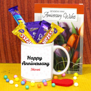 Anniversary Wishes - Happy Anniversary Mug, 5 Mini Cadbury Bars & Card