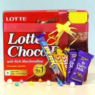 Chocopie n Cadbury Bars - Lotte Chocopie 168 gms, 5 Mini Cadbury Bars & Card