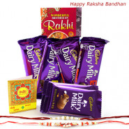 Just Dairy Milk - Dairy Milk 2 Pcs, 2 Fruit n Nut, 2 Crackle with 2 Rakhi and Roli-Chawal