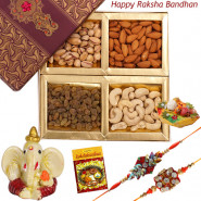 Special Dryfruit Delight - Assorted Dry Fruits, Ganesh Idol with 2 Rakhi and Roli-Chawal