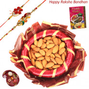 Almond Thali - Almond, Decorative Thali (R) with 2 Rakhi and Roli-Chawal