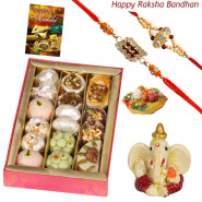 Sweet & Divine - Kaju Mix, Ganesh Idol with 2 Rakhi and Roli-Chawal