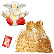 Ganesha Dryfruit Potali - Ganesha Idol, Kaju Badam 100 gms in Potali and Card