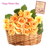 Yellow Basket - 25 Yellow Roses Basket and Mother's Day Greeting Card