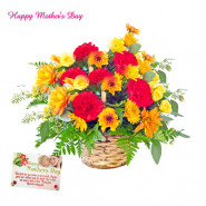 Beautiful Carnation - 15 Carnation Basket and Mother's Day Greeting Card