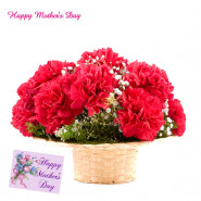Gorgeous Mother - 12 Red Carnations Basket and Mother's Day Greeting Card