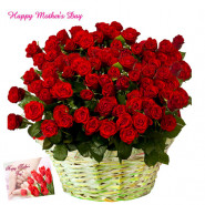 Lovely Rose Basket - 75 Red Roses Basket and Mother's Day Greeting Card