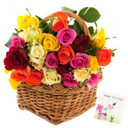 Ideal Basket - 50 Mix Roses Basket + Card