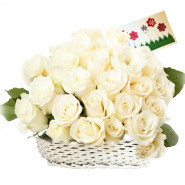 Magnetic Flowers - 48 White Roses Basket + Card