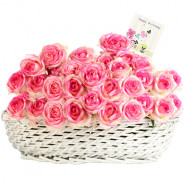 Marvelous Gift - 50 Pink Roses In Basket + Card