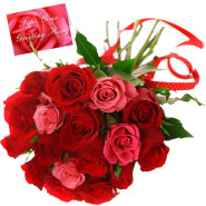 Appealing Flowers - 12 Red And 12 Pink Roses + Card