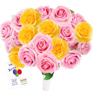 Delightful Gift - 50 Yellow And Pink Roses + Card