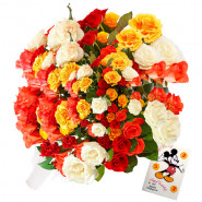 Enticing Present - 100 Mix Color Roses + Card