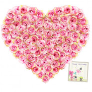 Special Love - Arrangement Of 60 Pink Roses In A Heart Shape Basket + Card