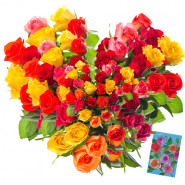 Benevolent - Heartshape Arrangement Of 75 Mix Color Roses + Card