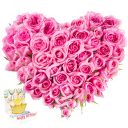 Amicable - 40 Pink Roses Heart Shaped + Card