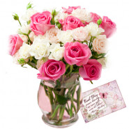 Charismatic - 20 Red And White Roses In Vase + Card