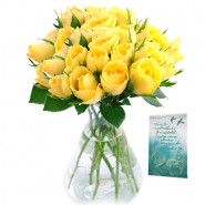 Impressive - 20 Yellow Roses in Vase + Card
