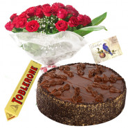 Perfect Present - Bouquet Of 12 Red Roses + 1/2 Kg Chocolate Cake + 1 Toblerone Chocolate + Card