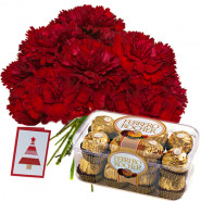 Rare Idea - Bouquet 12 Red Carnations + Ferrero Rocher 16 Pcs + Card