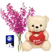 Engaging - Bouquet Of 12 Purple Orchids + 6" Teddy Bear + Card