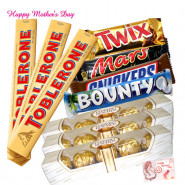 Imported Delicacy - Snickers, Mars, Twix, Bounty 180 gms each, 3 Toblerone 100 gms each, 3 Ferrero Rocher 4 pcs each and card