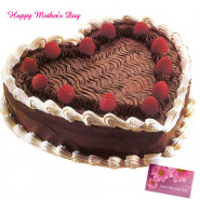Black Forest Cake - Black Forest Heart Shaped Cake 1.5 Kg and Mother's Day Greeting Card