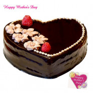 Chocolate Cake - Chocolate Heart Shape Cake 1 kg and Mother's Day Greeting Card