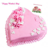 Strawberry Cake - Strawberry Heart Shape Cake 1 kg and Mother's Day Greeting Card