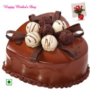 Chocolate Cake - 1.5 Kg Chocolate Cake Heart Shapped (Eggless) and Mother's Day Greeting Card