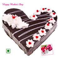 Black Forest Cake - Black Forest Cake Heart Shapped 1 Kg and Mother's Day Greeting Card