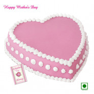 Strawberry Cake - Strawberry Cake Heart Shapped 1 Kg and Mother's Day Greeting Card