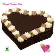 Chocolate Cake - Chocolate Cake Heart Shapped 1 Kg and Mother's Day Greeting Card