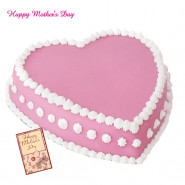 Strawberry Cake - Strawberry Heart Shape Cake 1.5 Kg and Mother's Day Greeting Card