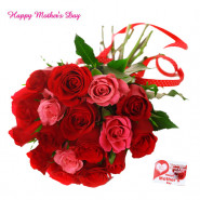 For Best Mother - 20 Red and Pink Roses Bunch and Mother's Day Greeting Card