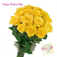 Gorgeous Bunch - 15 Yellow Roses Bunch and Mother's Day Greeting Card