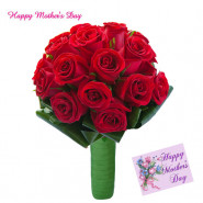 Lovely Res Bunch - 15 Red Roses Bunch and Mother's Day Greeting Card