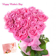 Beautiful Pink Bunch - 24 Pink Roses Bunch and Mother's Day Greeting Card