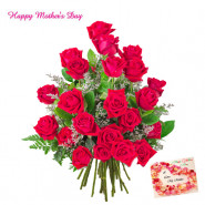 Delightful Red Bunch - 20 Red Roses Bunch and Mother's Day Greeting Card