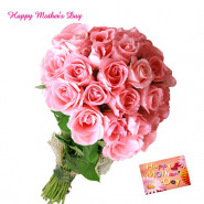 Charming Pink Bouquet - 20 Pink Roses Bunch and Mother's Day Greeting Card
